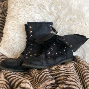Roxy Surf Concord Black Combat Boots Gold Studs